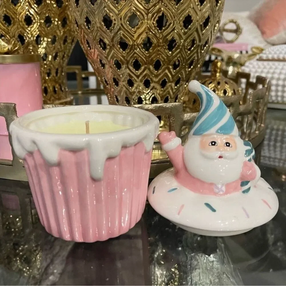 New Pastel Pink and Teal Santa Cupcake Candle